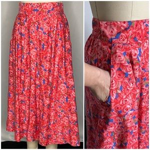 Vintage rose print button down skirt w/ pockets